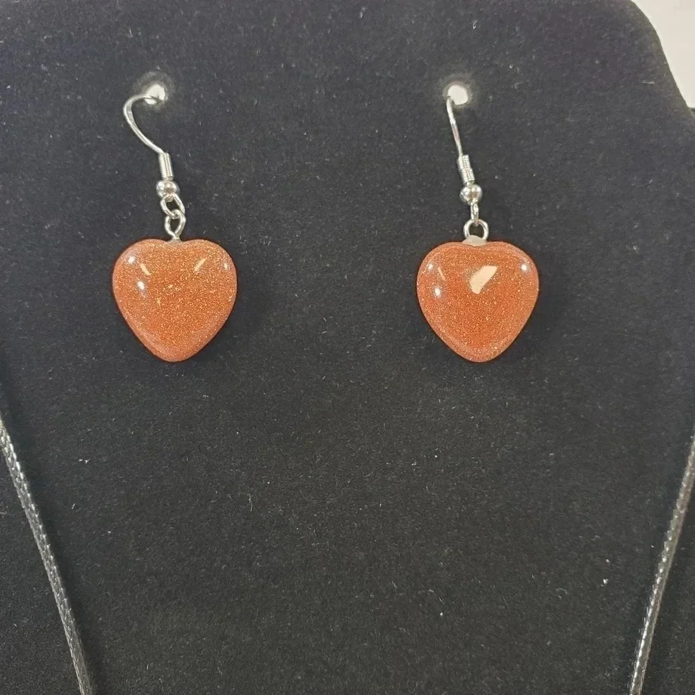 Copper Sandstone Heart Earring and Necklace Set - Picture 2 of 4